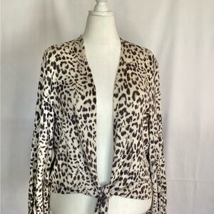 Chico's Leopard Tie-Front Cardigan in Cream & Brown